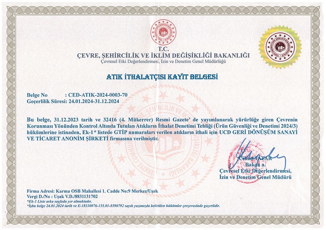 Waste Importer Certificate