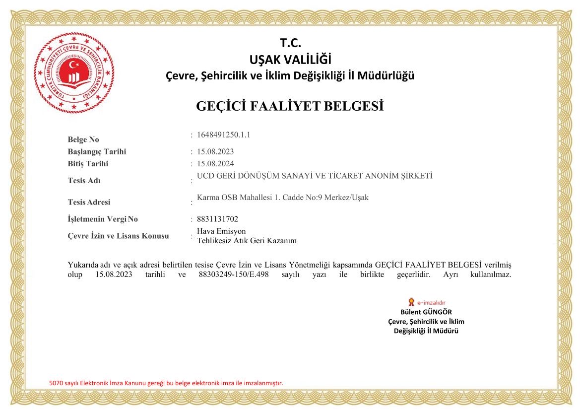 Temporary Activity Certificate